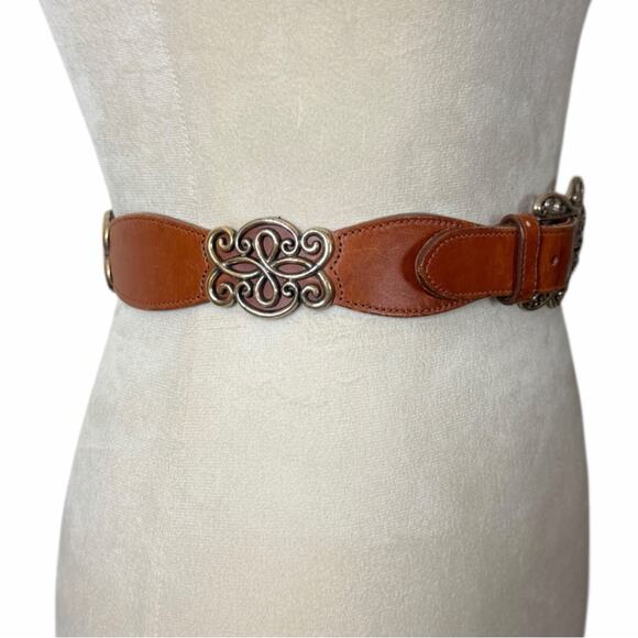 Brighton Western Boho Brown Cognac Leather Scroll Buckle Belt Women’s Size Small main image 10
